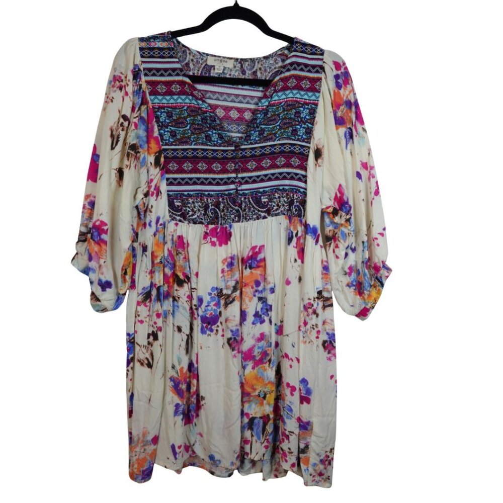Boho Womens Top Size M Bohemian Modest UMGEE Loose Floral V Neck